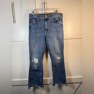 MOTHER the insider crop step chew Blue Distressed Straight Leg Jeans